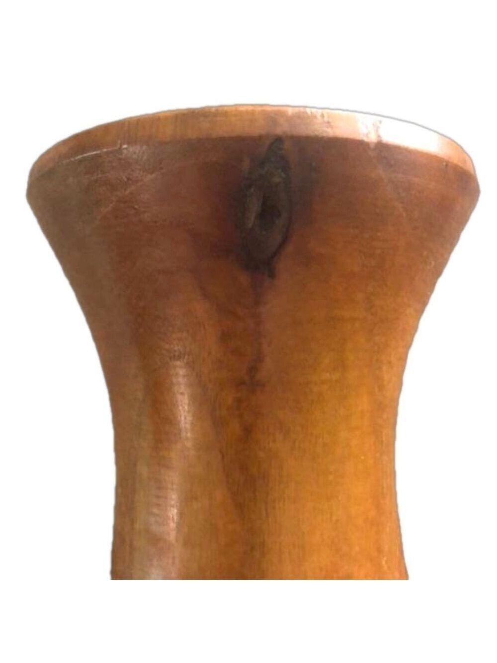 Turned wood vase. Wood grain natural warm brown vintage MCM minimalist rustic - Picture 4 of 10